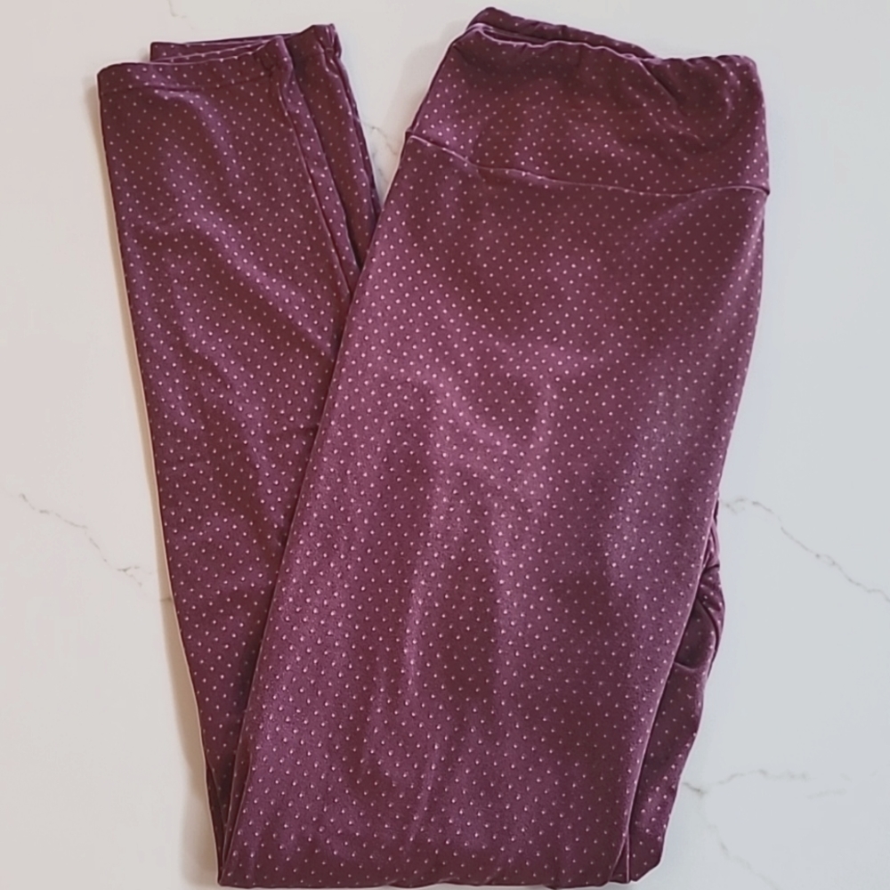 LuLaRoe Leggings, Size Tall & Curvy, Magenta with Gold Polka Dots